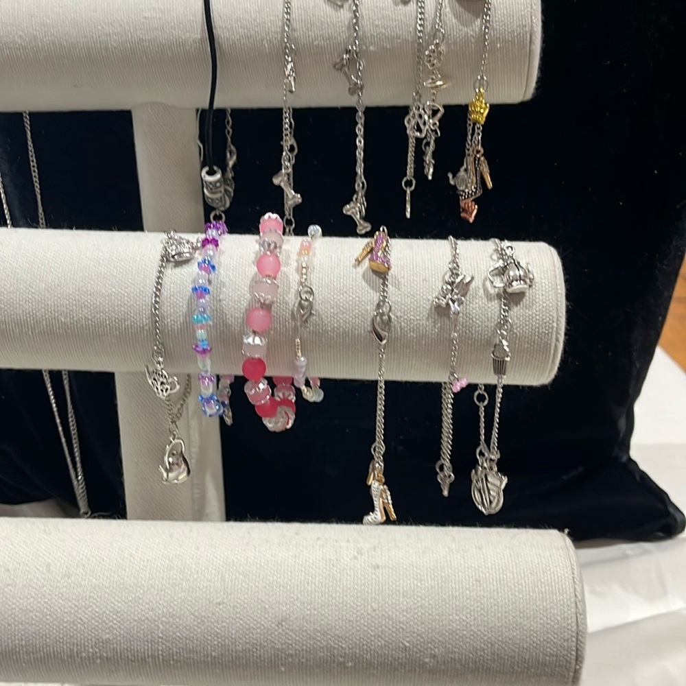 Delicate Silver and Pink Beaded Charm Bracelets